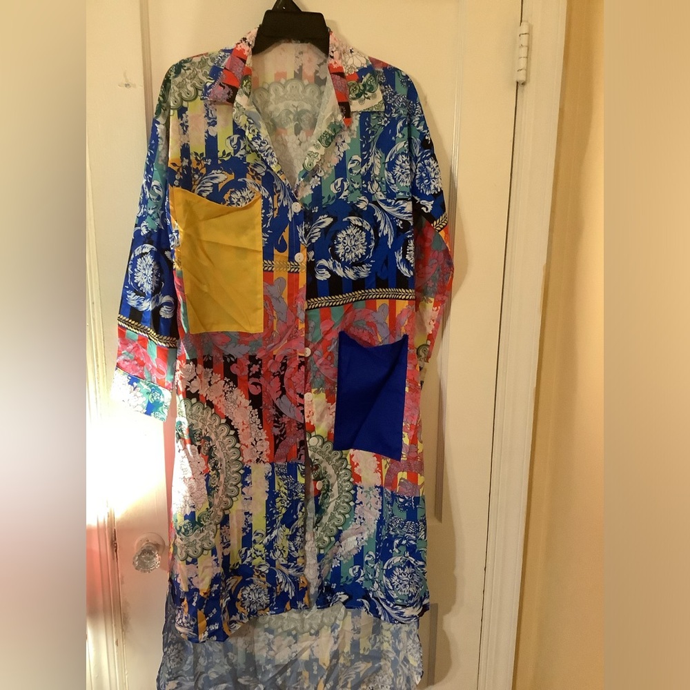 Multicolored high low shirt dress